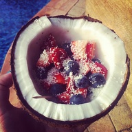 coconut. strawberries & blueberrys