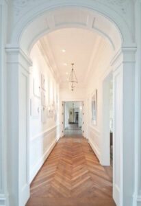 herringbone floors - I also love the arch